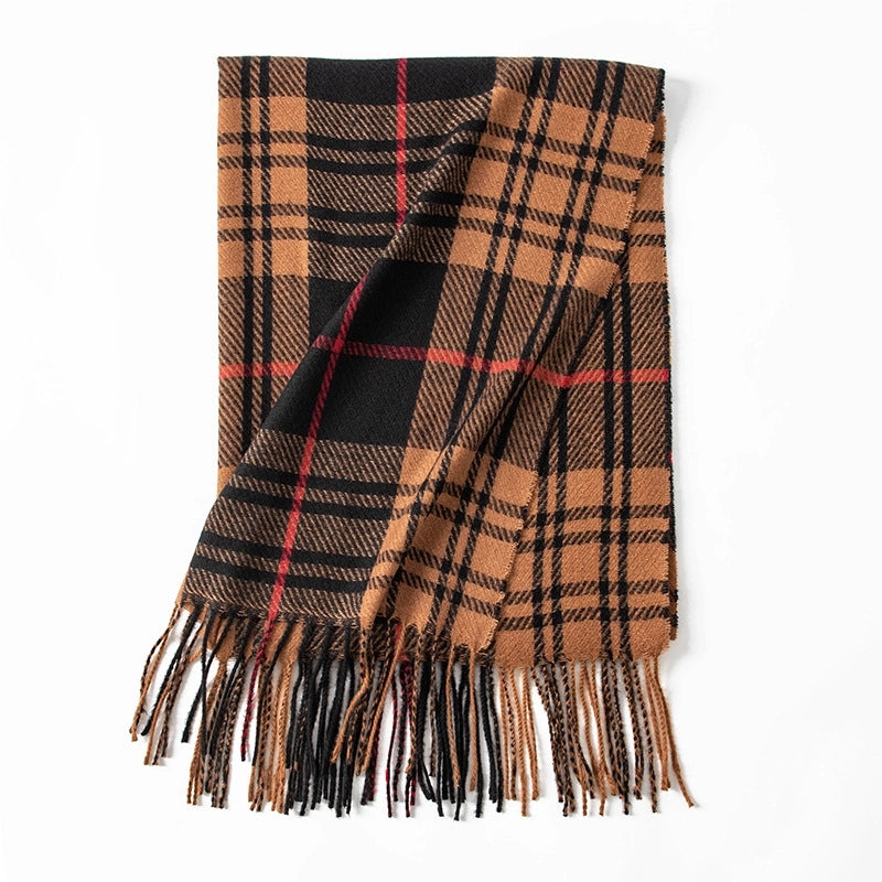 Artificial Cashmere Scarf Autumn And Winter Check Pattren Couple Student Scarf Elegant Plaid Long Tassel Shawl High Sense