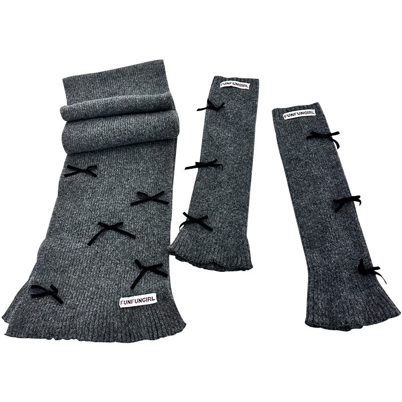 Women's IG Style Solid Color Bow Knot Knit Scarf Sock Cover