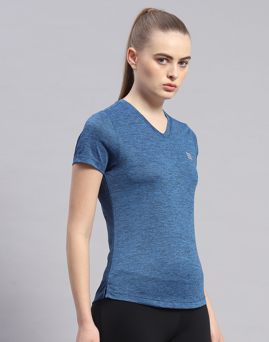 Women Navy Blue Solid V Neck Half Sleeve Top