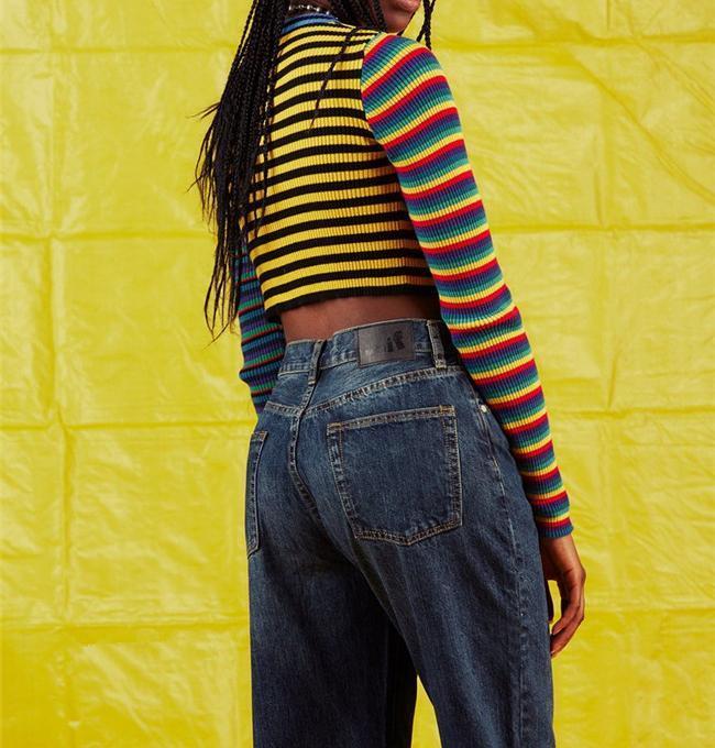 Multi Colored Knitted Striped Cropped Top