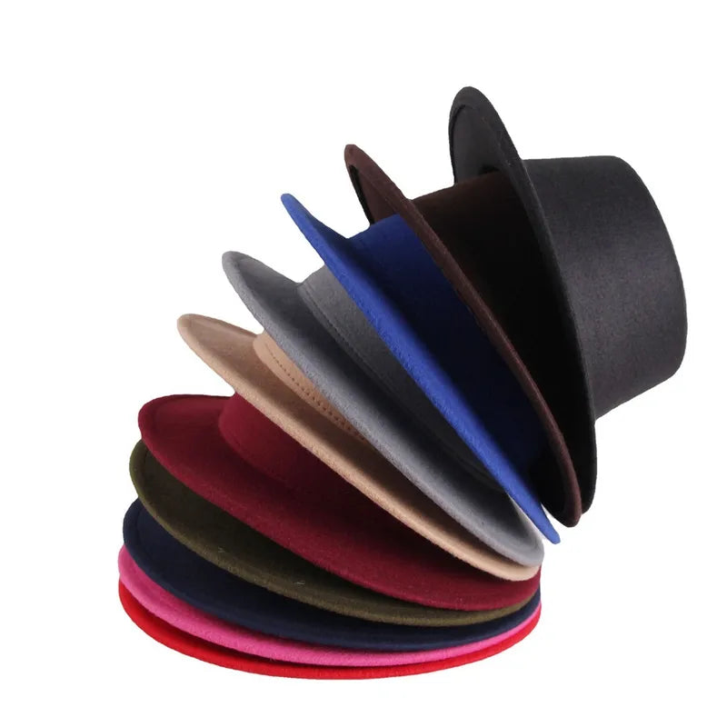 Flat Top Hat Couple Men And Women Gentleman Hat Women's Autumn And Winter Large Flat Brim Woolen Jazz Hat
