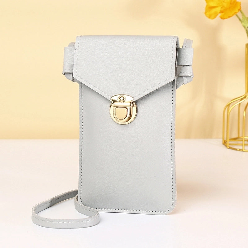 Women's Small Pu Leather Solid Color Elegant Square Lock Clasp Phone Wallets