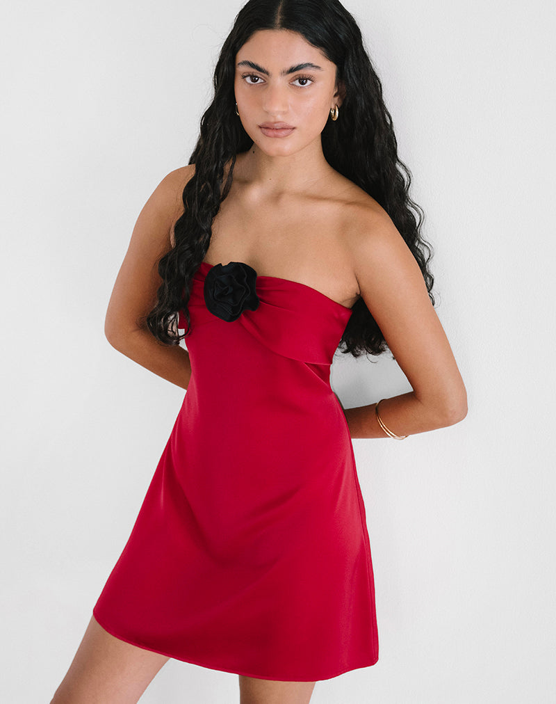 Ninivala Dress in Red with Black Rosette