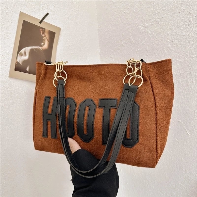 Women's Large Flannel Letter Streetwear Square Zipper Tote Bag