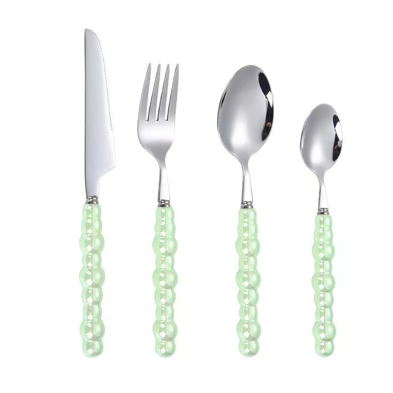 Ceramic Pearl Handle Stainless Steel Knife. Fork And Spoon Creative Light Luxury Western Food Hotel Steak Knife Dessert Spoon Tableware Suit