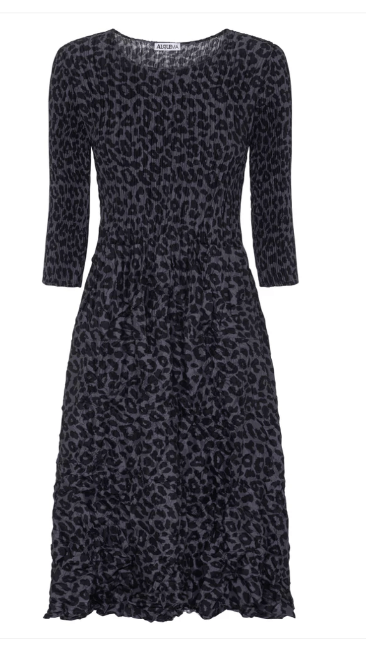 Smash Pocket Dress 3/4 Sleeve  - Leopard Grey
