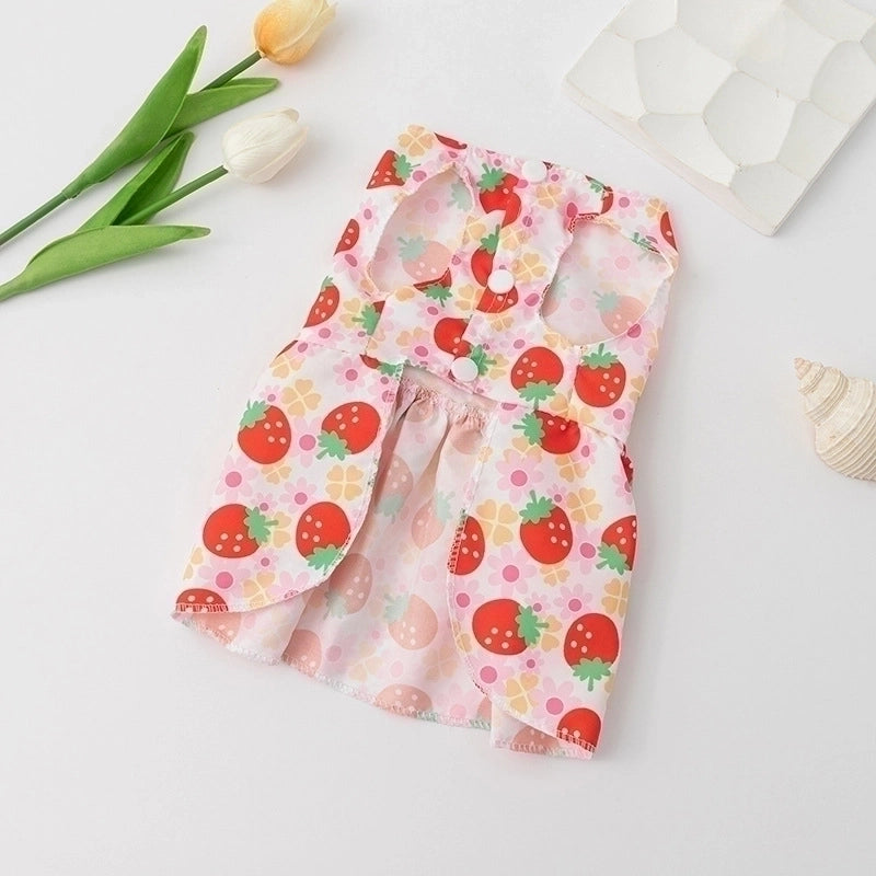Cute Polyester Strawberry Bow Knot Pet Clothing