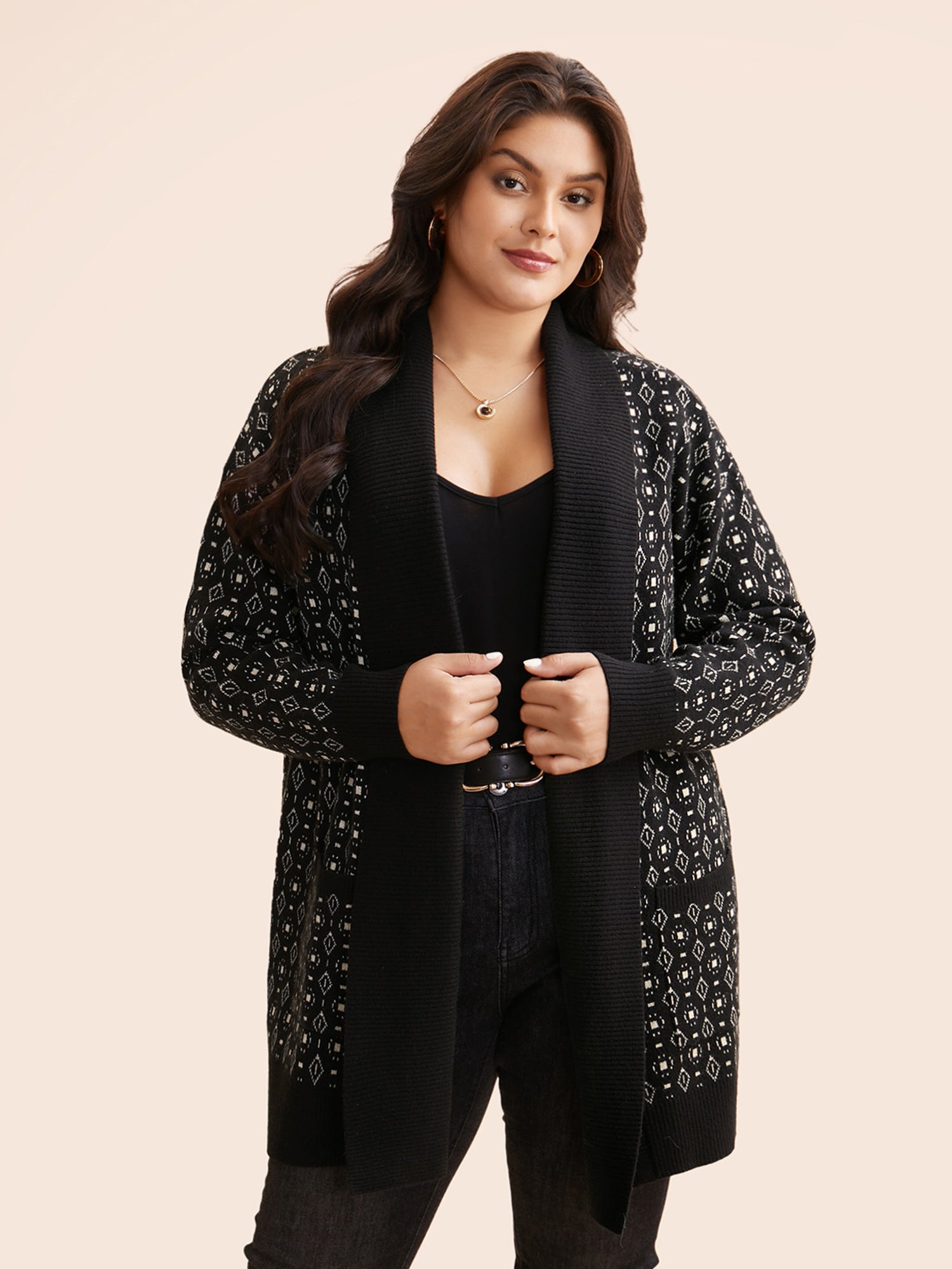 Supersoft Essentials Geometric Jacquard Drop Shoulder Cardigan