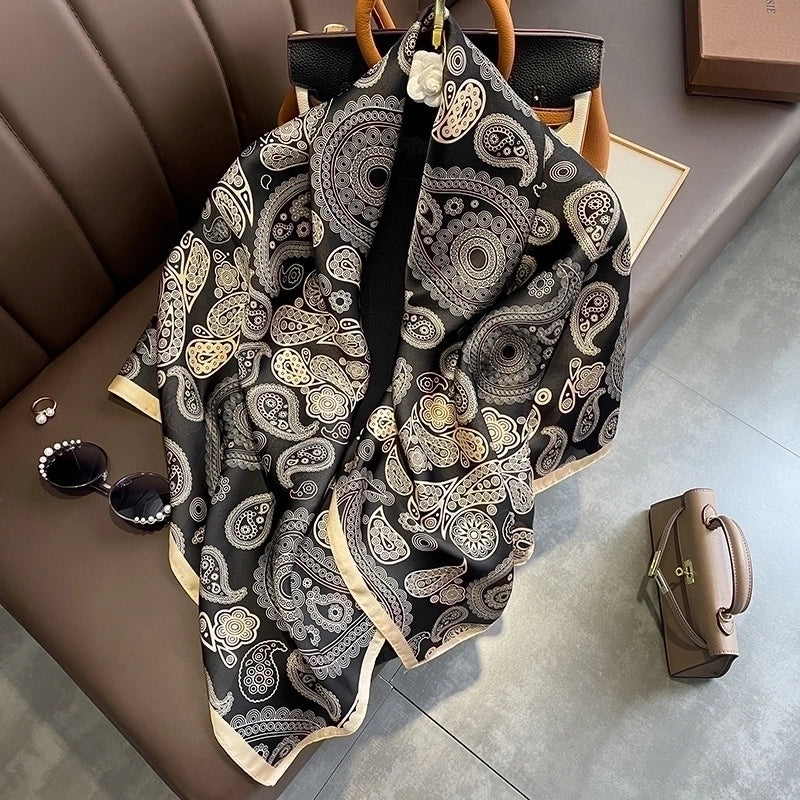 Women's Basic Minimalist Flower Satin Silk Scarves