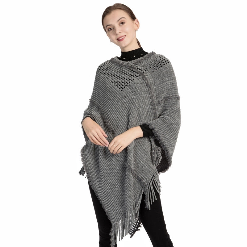 Tassel Knitted Shawl Women Autumn And Winter New Chenille Cashmere Pullover Cape Spot
