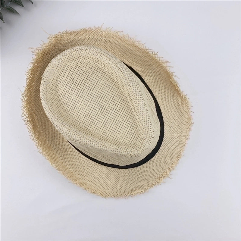 Summer Hat Breathable Raw Edge Straw Hat Retro Jazz Hat Small Top Hat