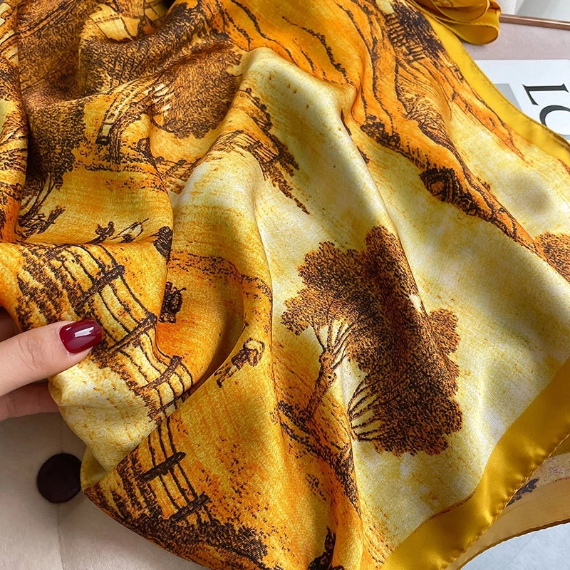 Women's Casual Elegant Printing Rose Satin Printing And Dyeing Printing Floral Silk Scarf Scarf