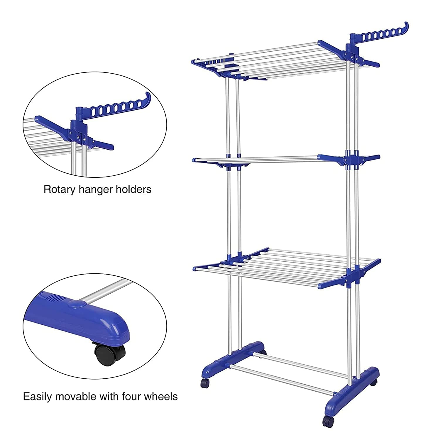 Three Layer Clothes Dryer . Stainless Steel Foldable Clothes Laundry Drying Rack