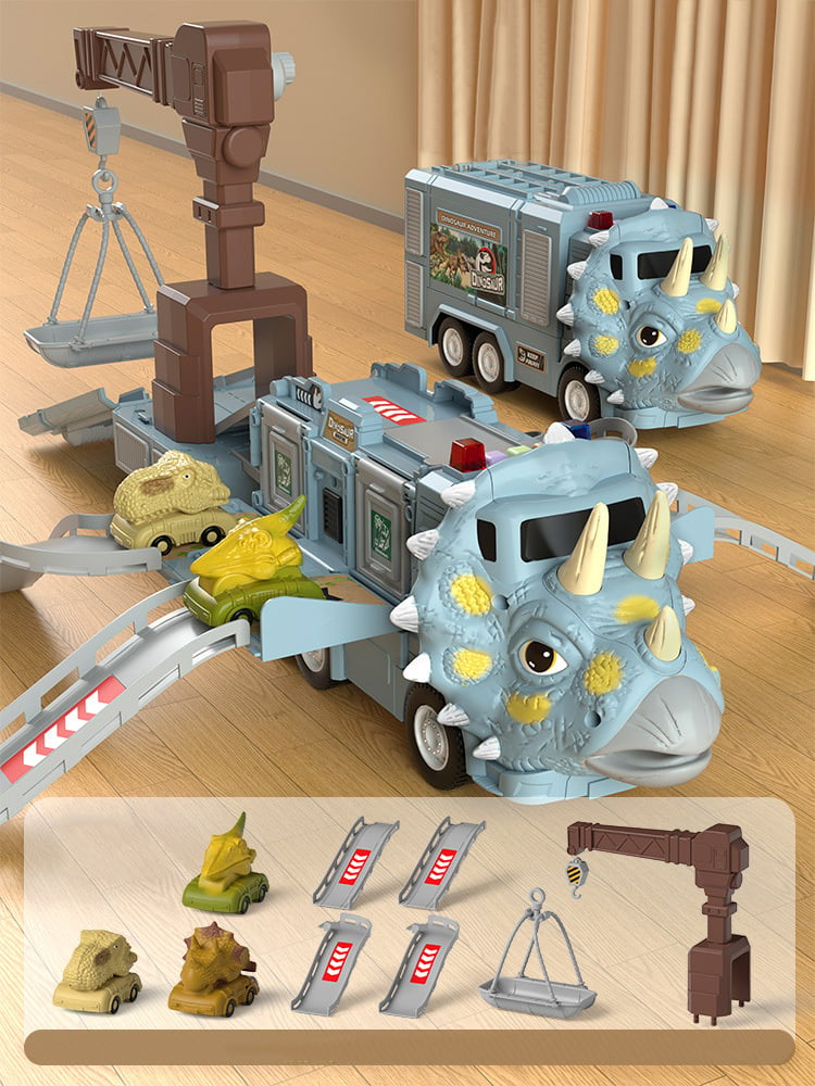 🦖New Dinosaur Transforming Engineering Truck Track Toy Set With Lights and Music