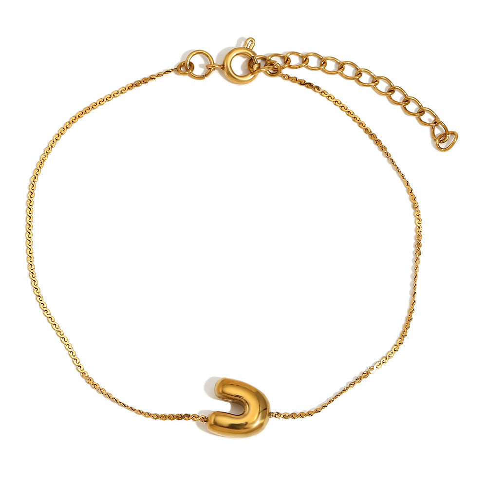 Fashionable Niche Personality Hot Style Simple Hand Jewelry Stainless Steel Plated 18K Gold Bubble Letter S Chain Bracelet