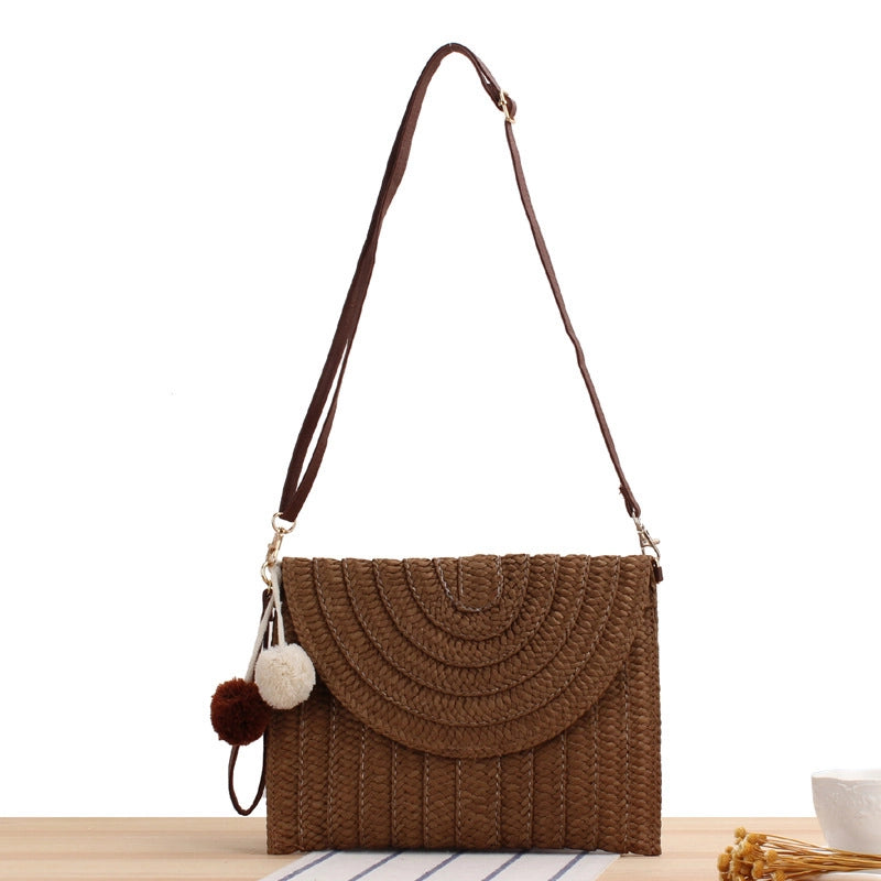 Women's Small All Seasons Straw Solid Color Vacation Square Magnetic Buckle Straw Bag