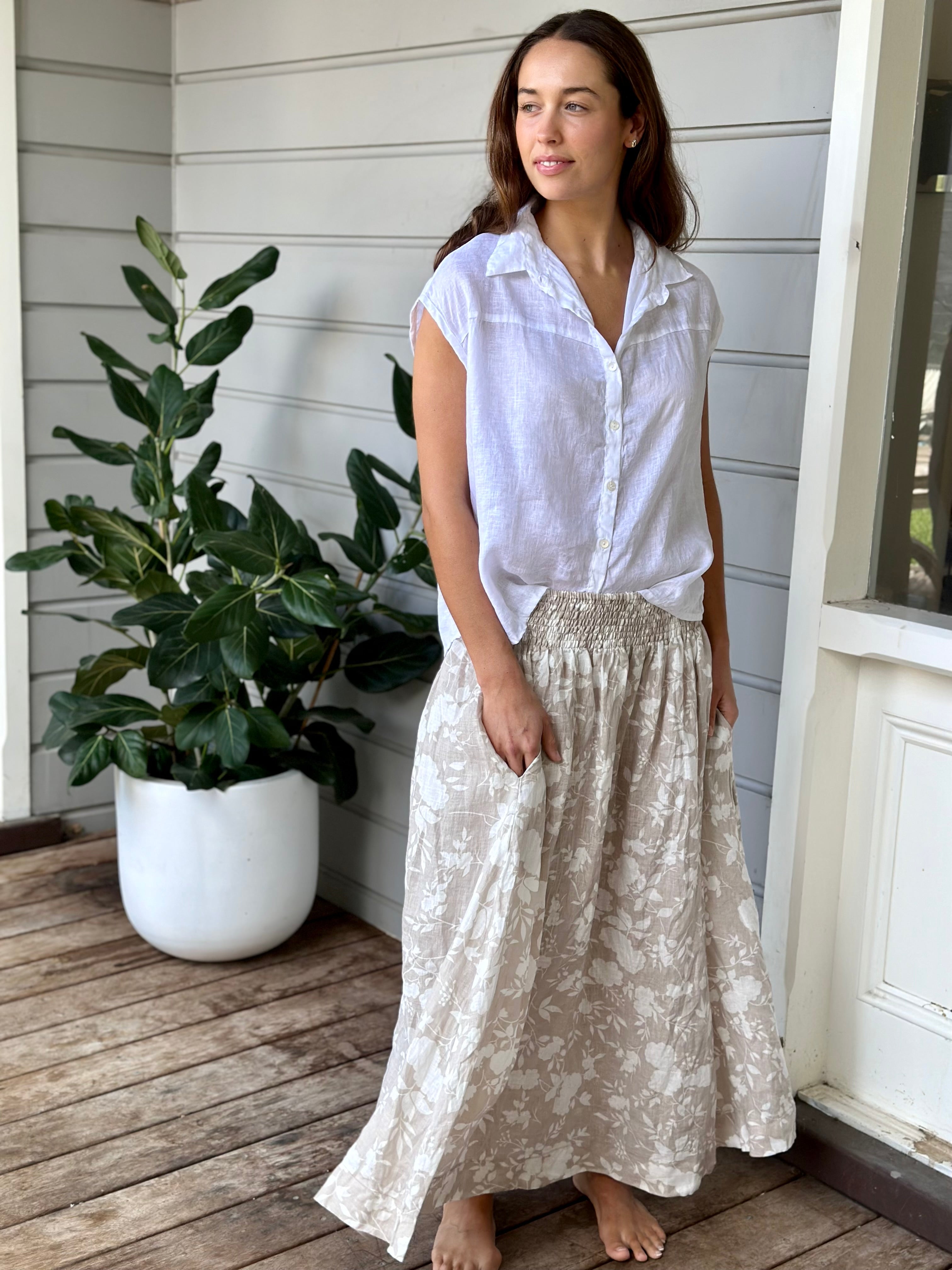 lulu skirt - big almond flower linen