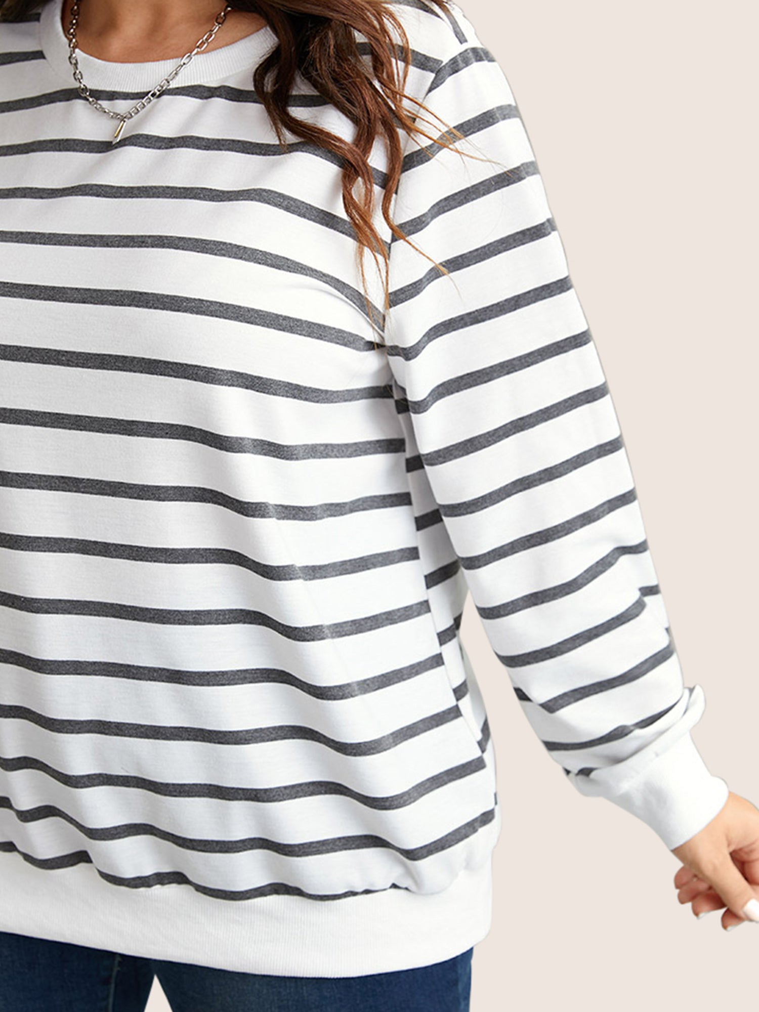 Rib Knit Striped Round Neck Sweatshirt