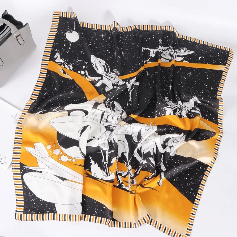 Women's Casual Plant Satin Printing Silk Scarf