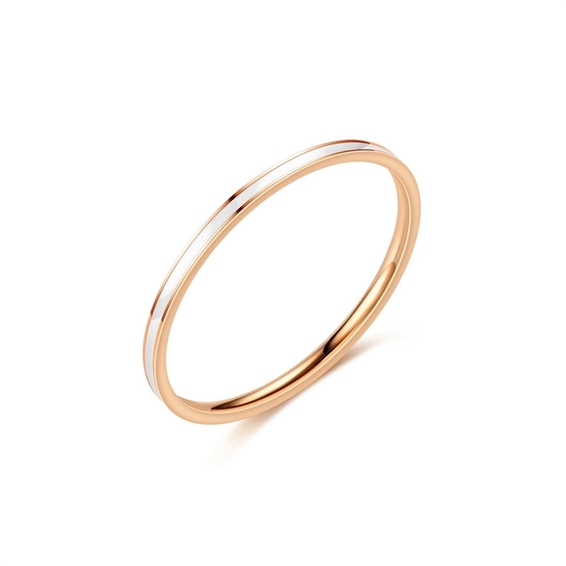 Fashion Stripe Titanium Steel 18K Gold Plated Enamel Rings