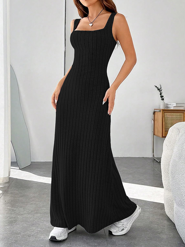 A-Line Loose Solid Color Spaghetti-Neck Maxi Dresses
