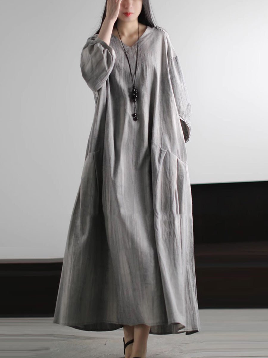 Women Summer Pure Color V-Neck Loose Dress