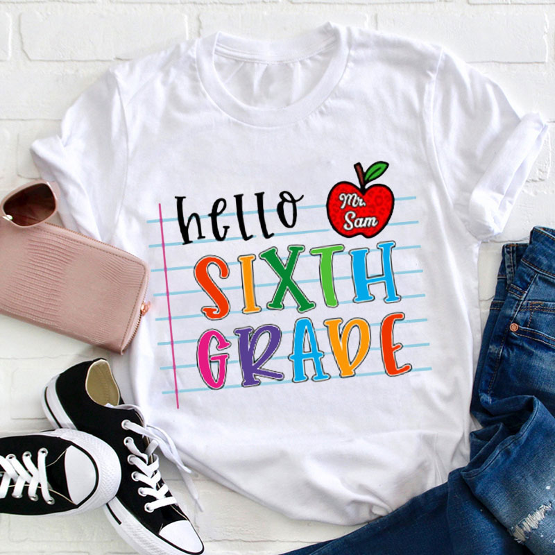 Personalized Hello Print Cartoon Cute Teacher T-Shirt