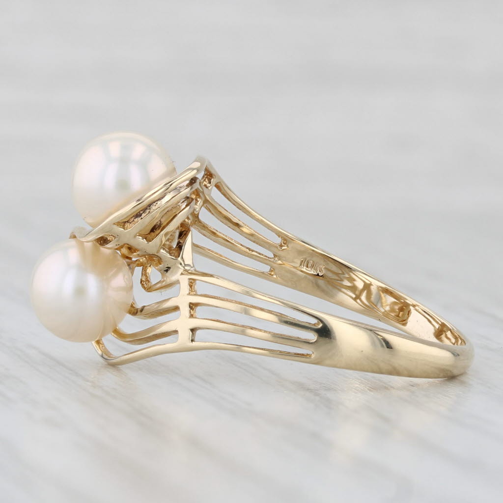 Cultured Pearl Bypass Ring 10k Yellow Gold Size 10.25