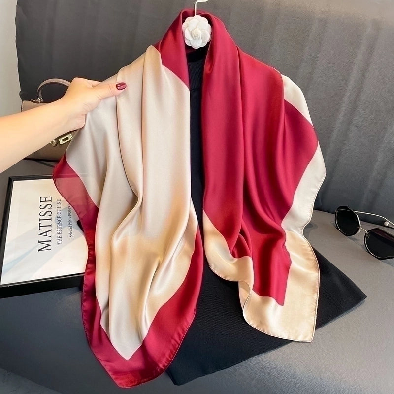 2 Pieces Women'S Ig Style Minimalist Color Block Flower Satin Silk Scarf