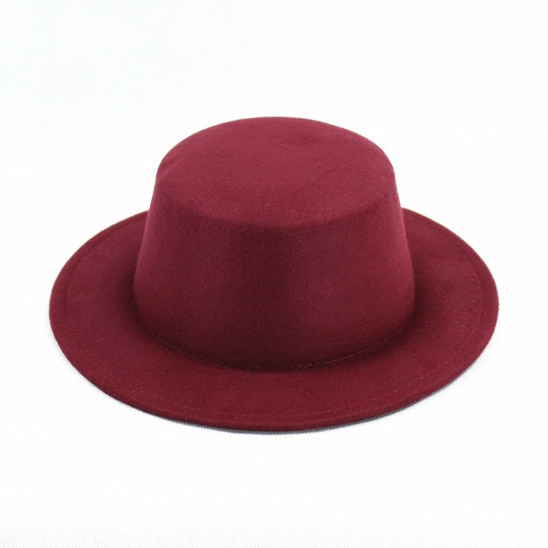 Hat Women's  Woolen Top Hat Autumn And Winter Black Vintage Gentleman  Flat Top Bow Top Hat Felt Hat