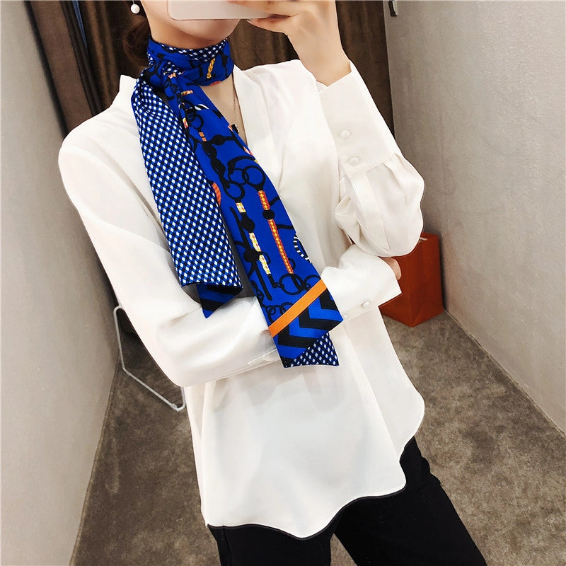 New Rope Belt Chain Double-layer Printing Silk Scarf Twill Long Silk Scarf Headscarf