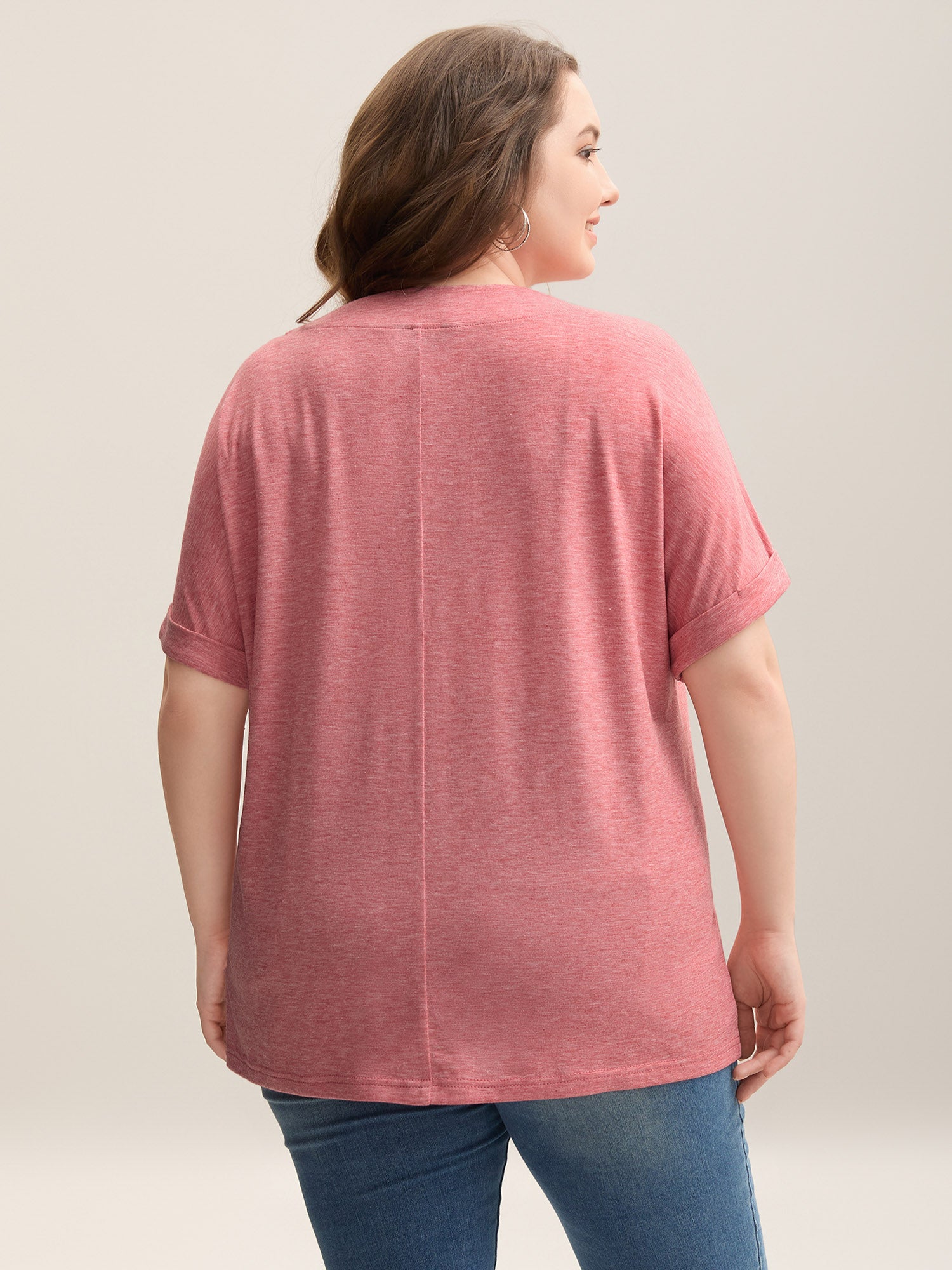Stretchy Heathered V-Neck Solid T-Shirt