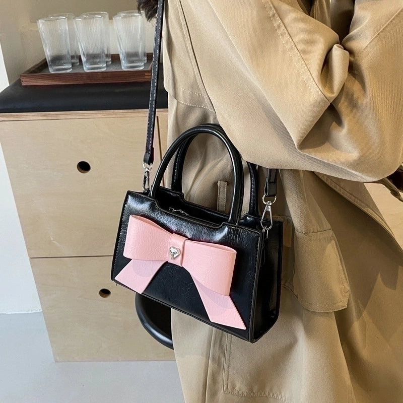 Women's Medium Pu Leather Bow Knot Cute Zipper Handbag