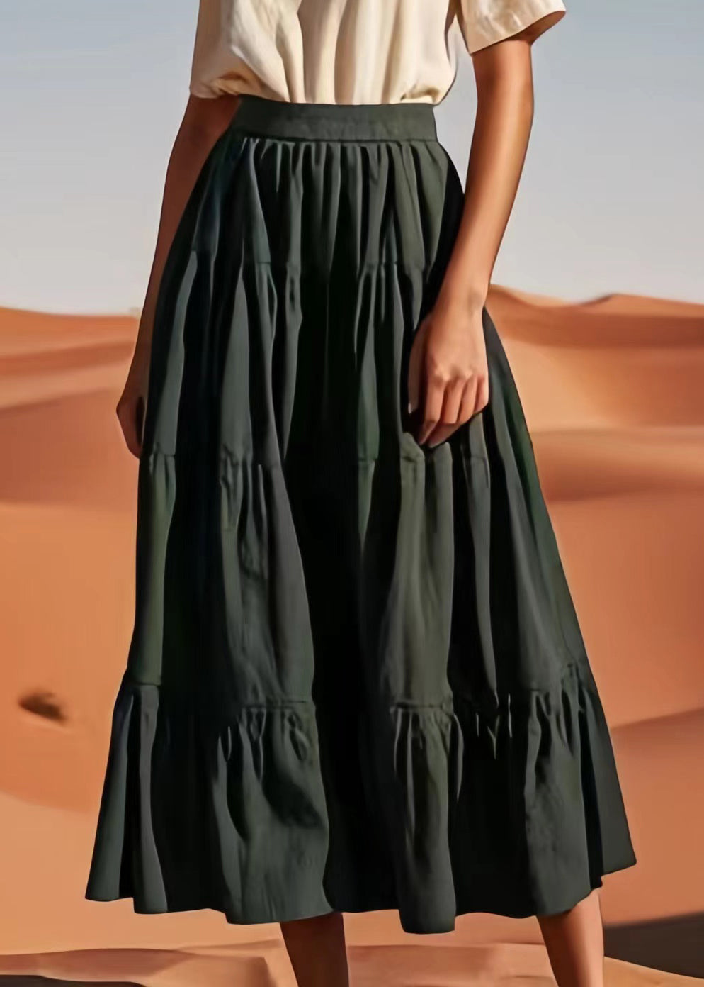 Women Army Green Solid High Waist Cotton Skirt Summer