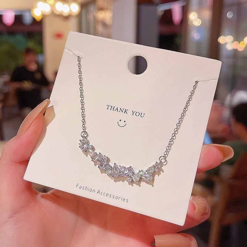 Modern Style Geometric Heart Shape Bow Knot Titanium Steel Copper Plating Inlay Zircon Pendant Necklace