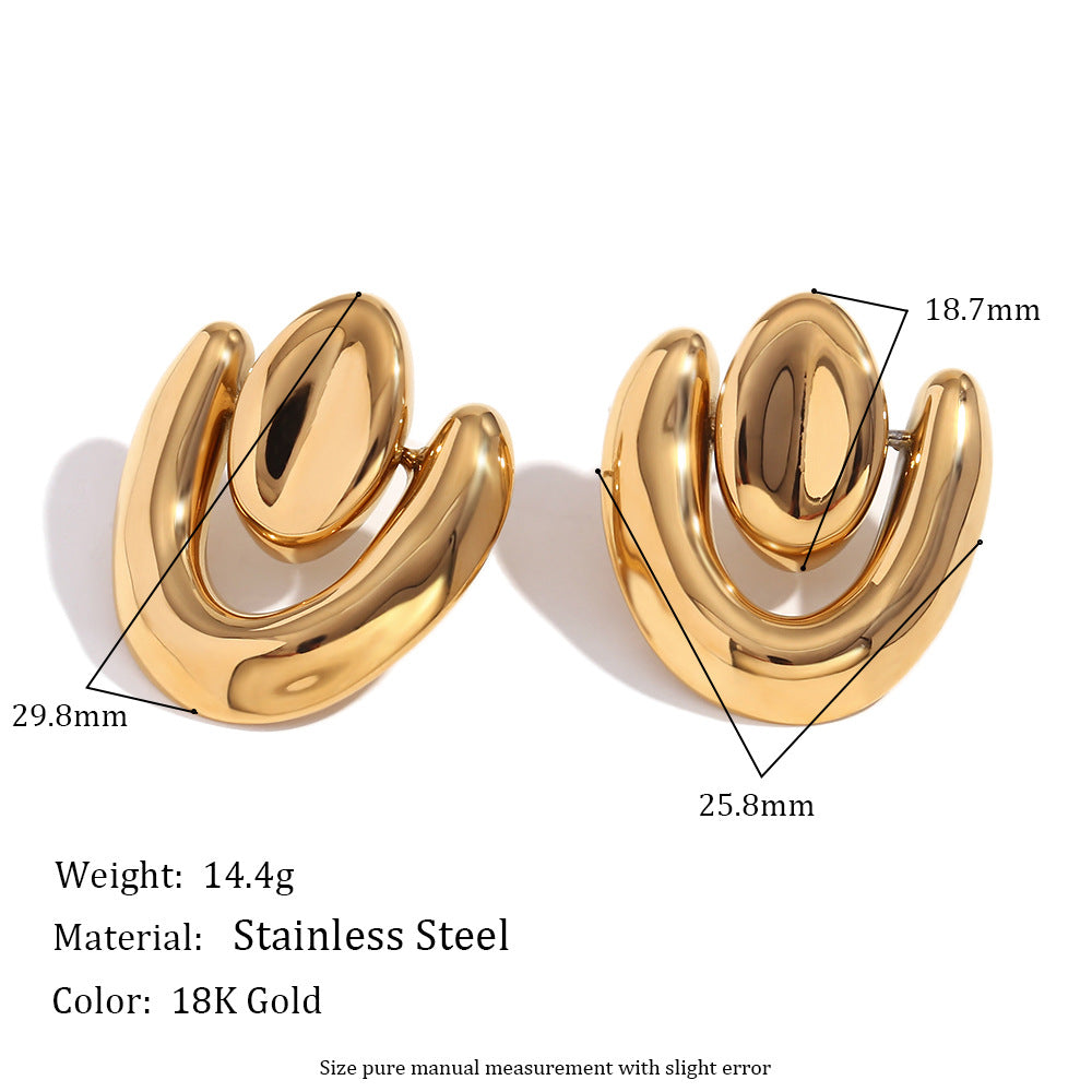 Fashion Stripe Round Geometric Stainless Steel Electroplating Earrings
