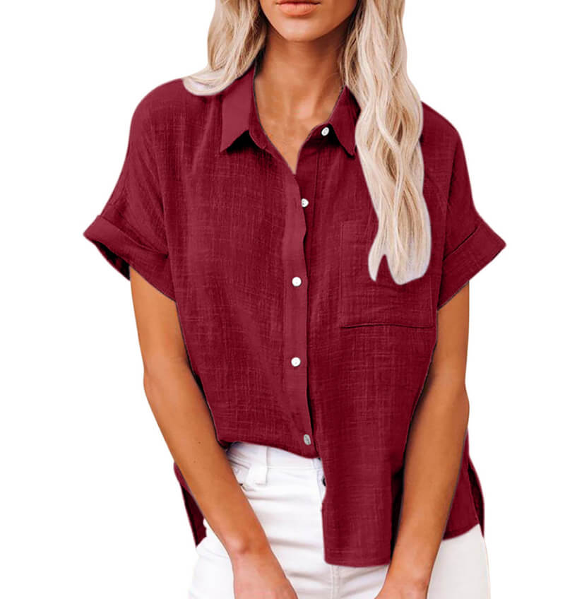 Solid color linen casual loose shirt short sleeve