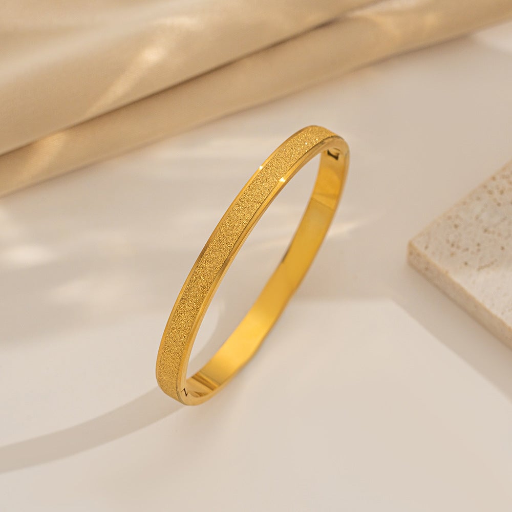 Frosted Bracelet For Women Open Niche 18K Gold Plated Exquisite Plain Ring Bracelet Titanium Steel