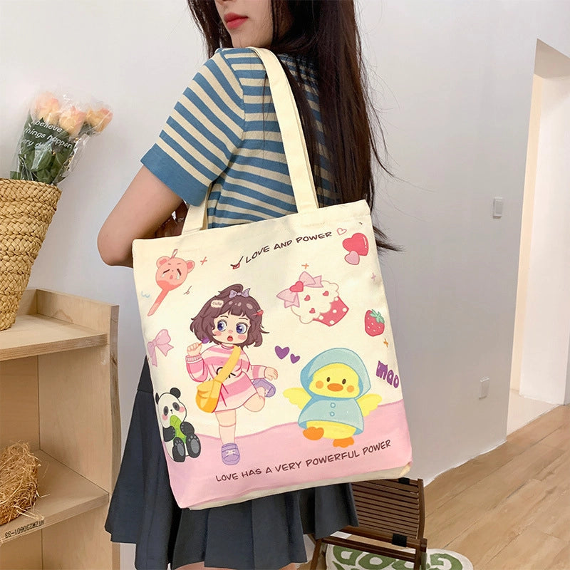 Women's Canvas Animal Cartoon Flower Cute Square Open Tote Bag