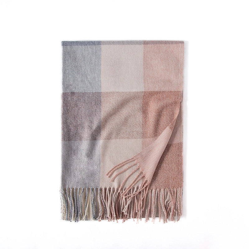 Unisex Lady Lattice Imitation Cashmere Tassel Scarf