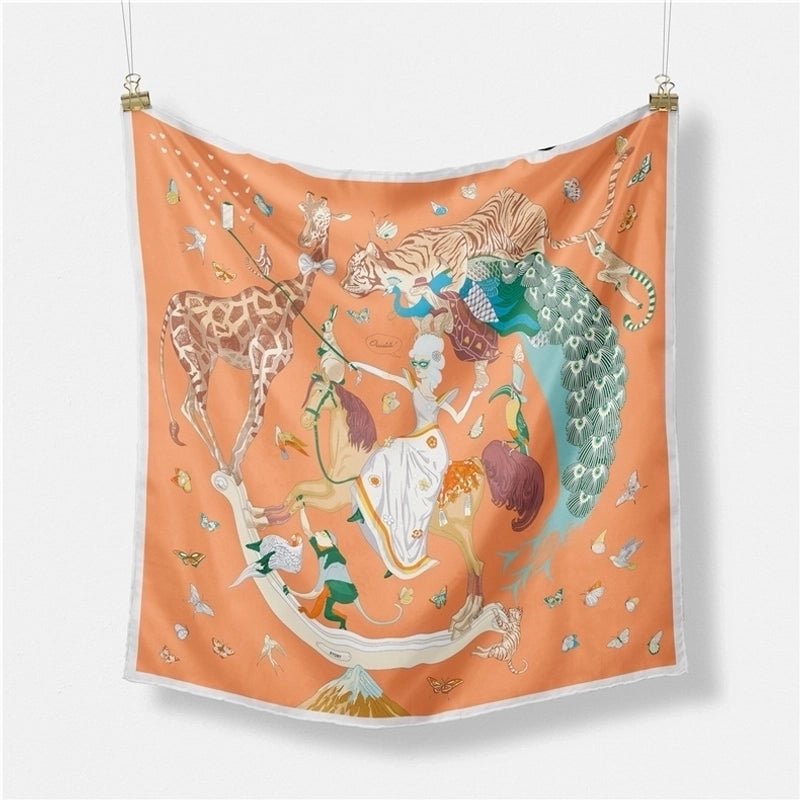 Women's Cartoon Style Animal Cartoon Twill Printing Silk Scarf