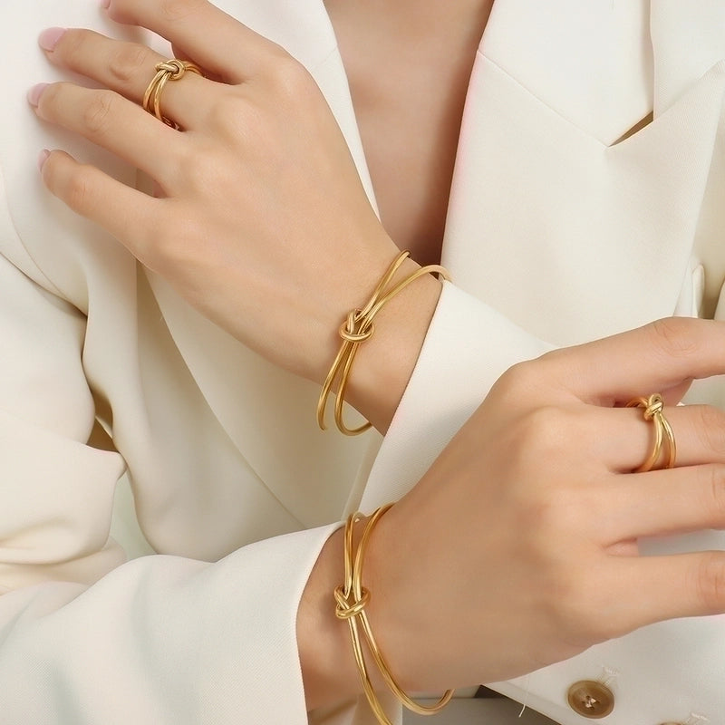 Elegant Geometric Titanium Steel 18K Gold Plated Plating Rings Bracelets