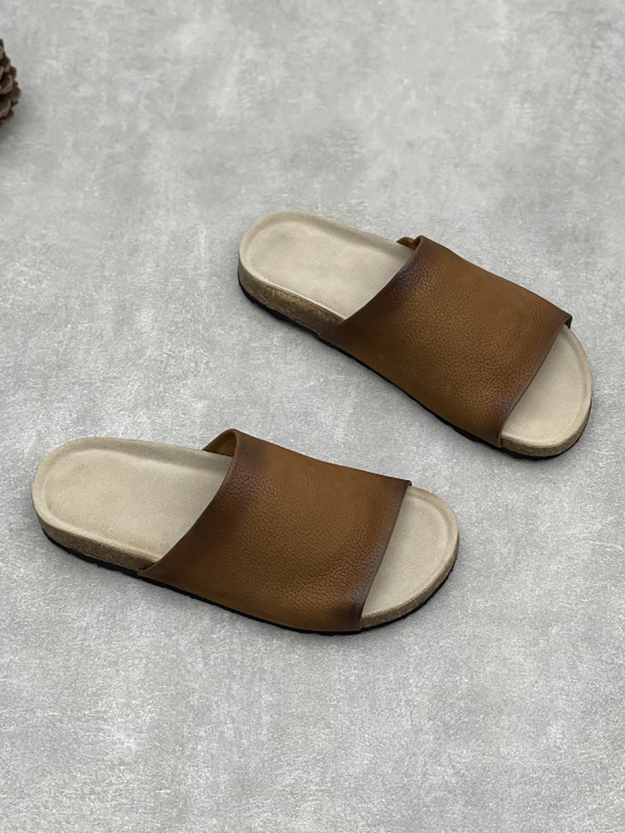 Women Vintage Summer Pure Color Leather Slippers