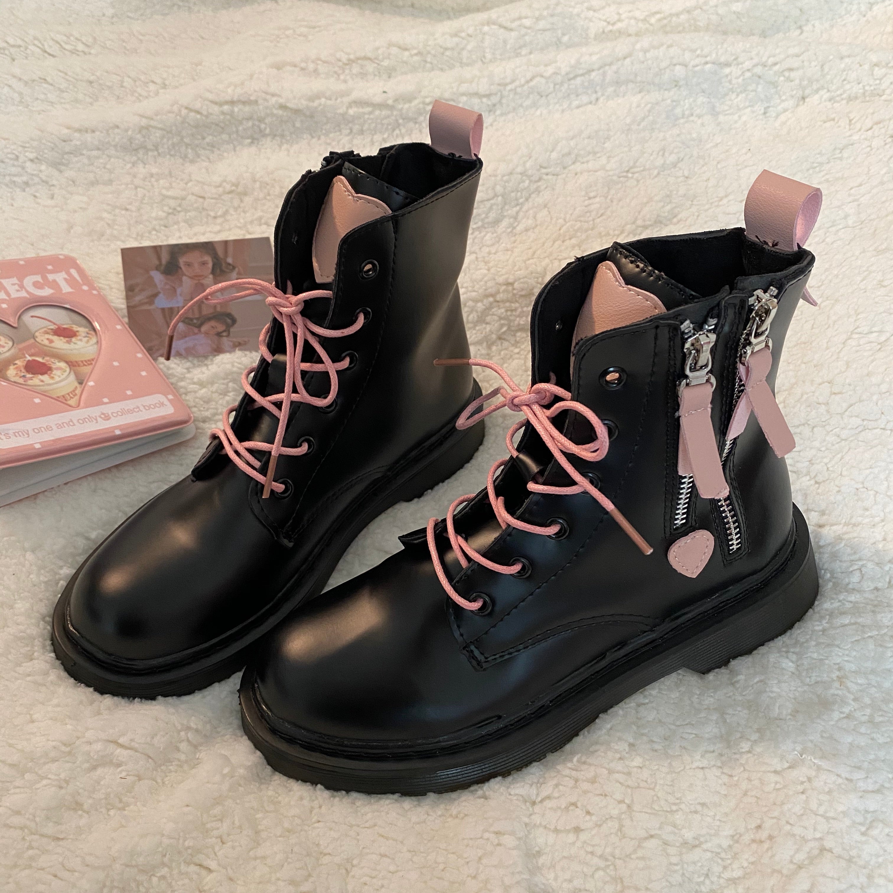 Black + Pink Martin Boots