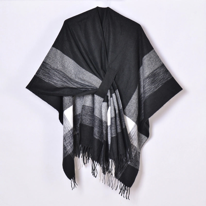 New Women's Autumn And Winter Warm Cloak Simple Double-sided Solid Color Split Cashmere Outerwear Shawl