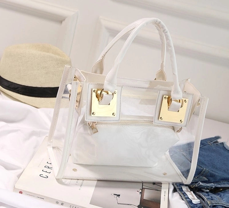 Medium Plastic Solid Color Square Flip Cover Women's Handbag Jelly Bag