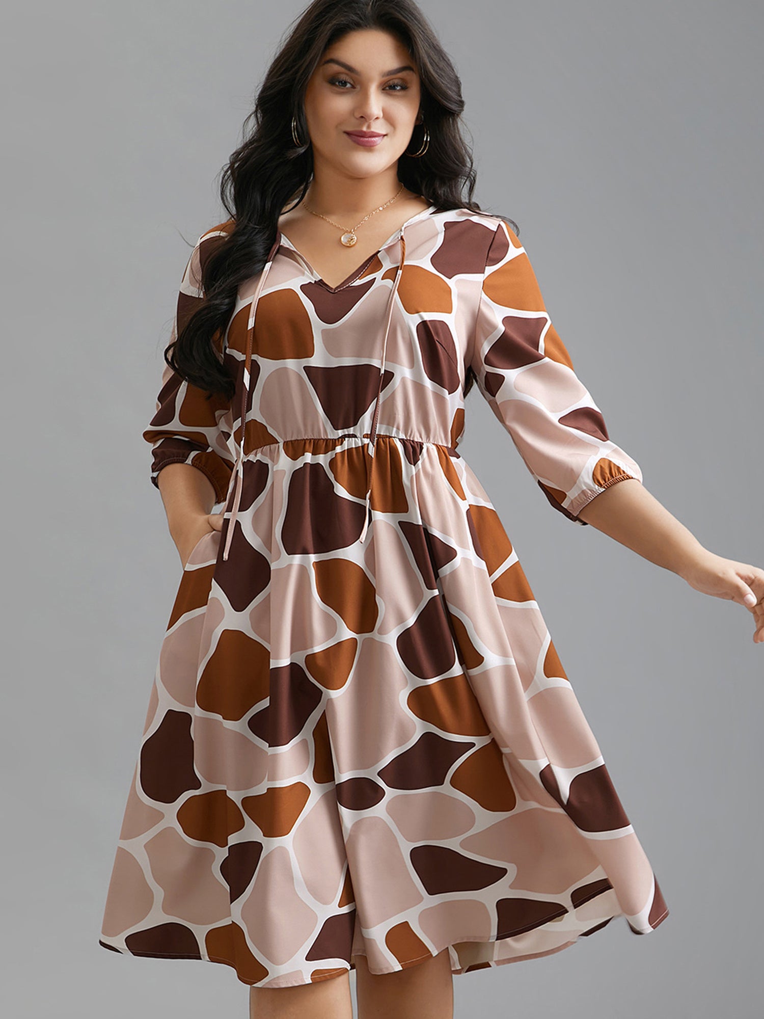 Neck-Tie Color Block Waist Cinched  Dress