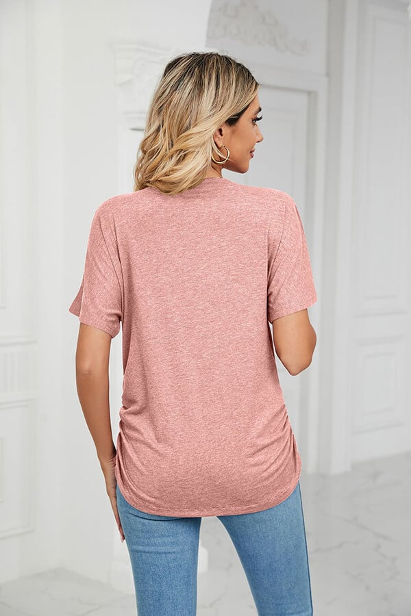 New casual pullover v-neck solid color loose ladies tops