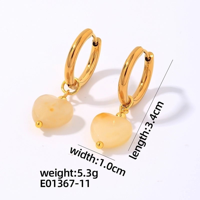 1 Pair Vintage Style Minimalist Heart Shape Plating 304 Stainless Steel Natural Stone Drop Earrings