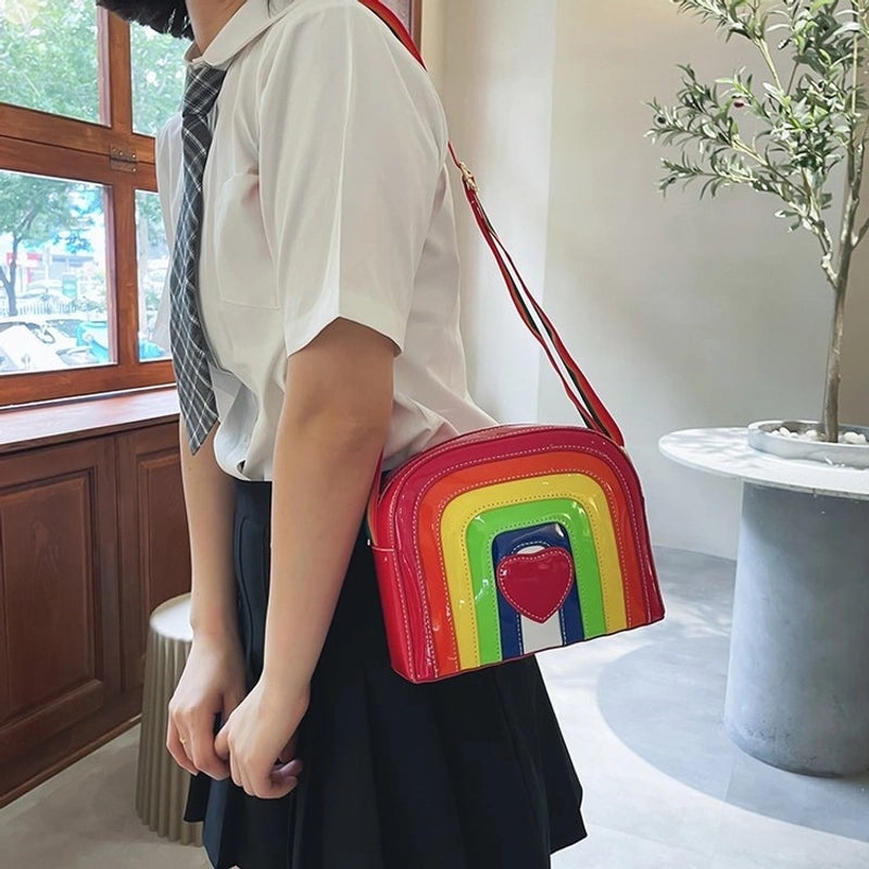 Creative Hit Color Rainbow Heart Shape Messenger Bag